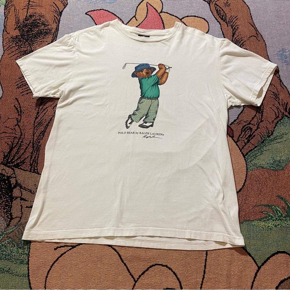 Vintage Polo Ralph Lauren Golf Bear Men’s White Graphic T-shirt Size Large